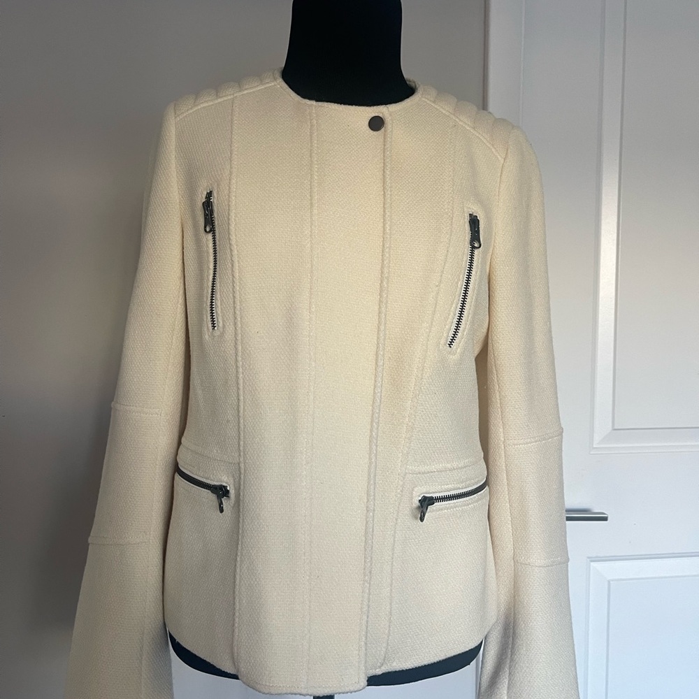 Vince Cream Wool Moto Jacket | Asymmetrical Zip | Size 8